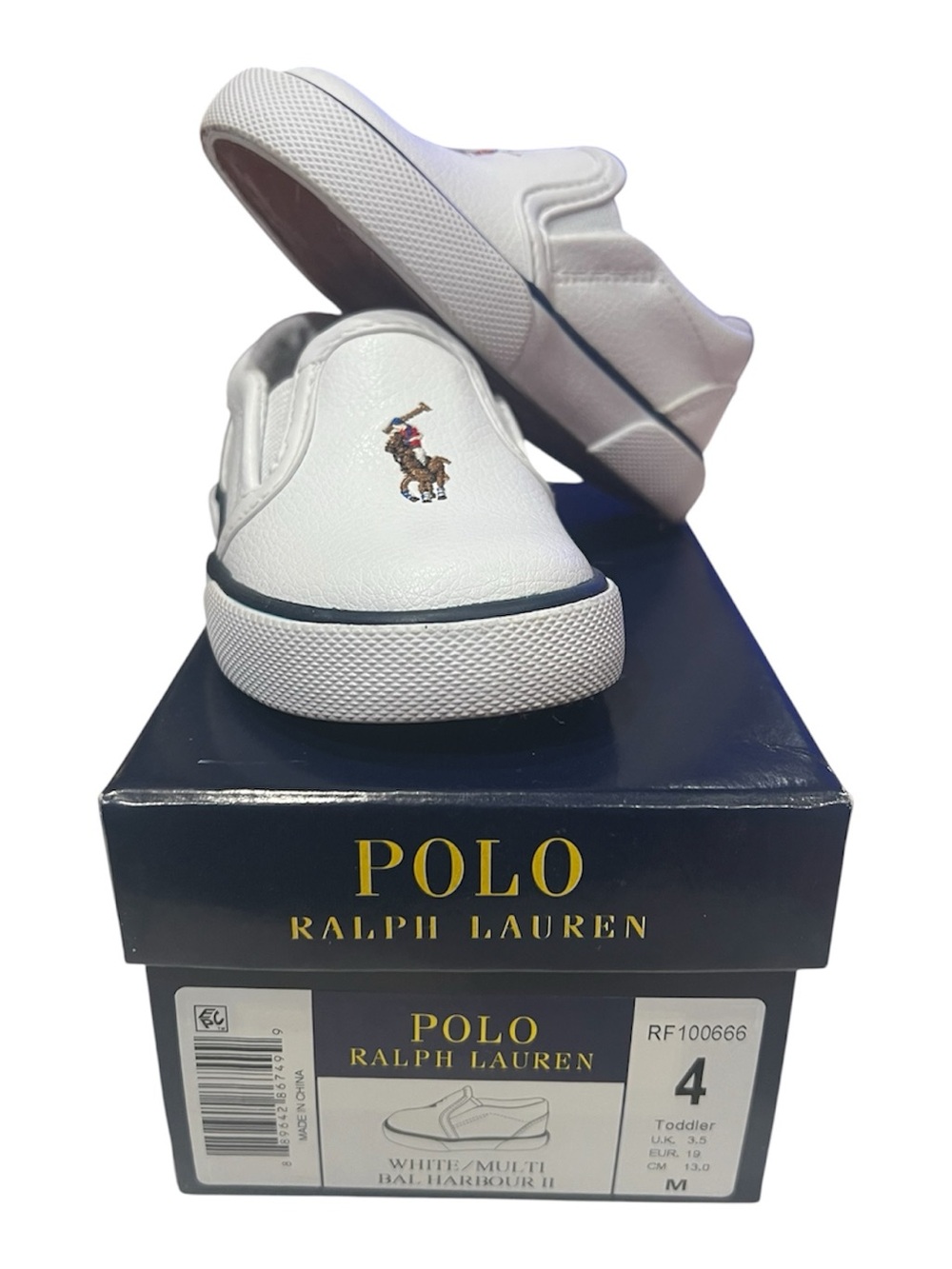 Polo Ralph Lauren kids' white slip-on sneakers with embroidered pony size 4